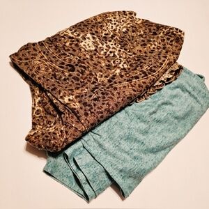 2 Women's Teal Top And Lepard Print Tops
